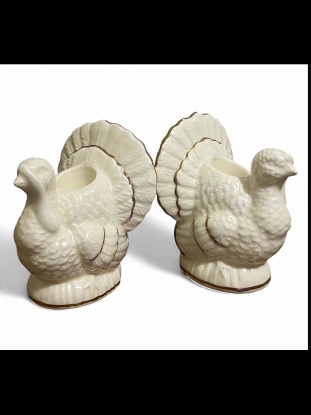 Lenox Pair of Porcelain Turkey Taper Candle Holders with Gold Trim Vintage